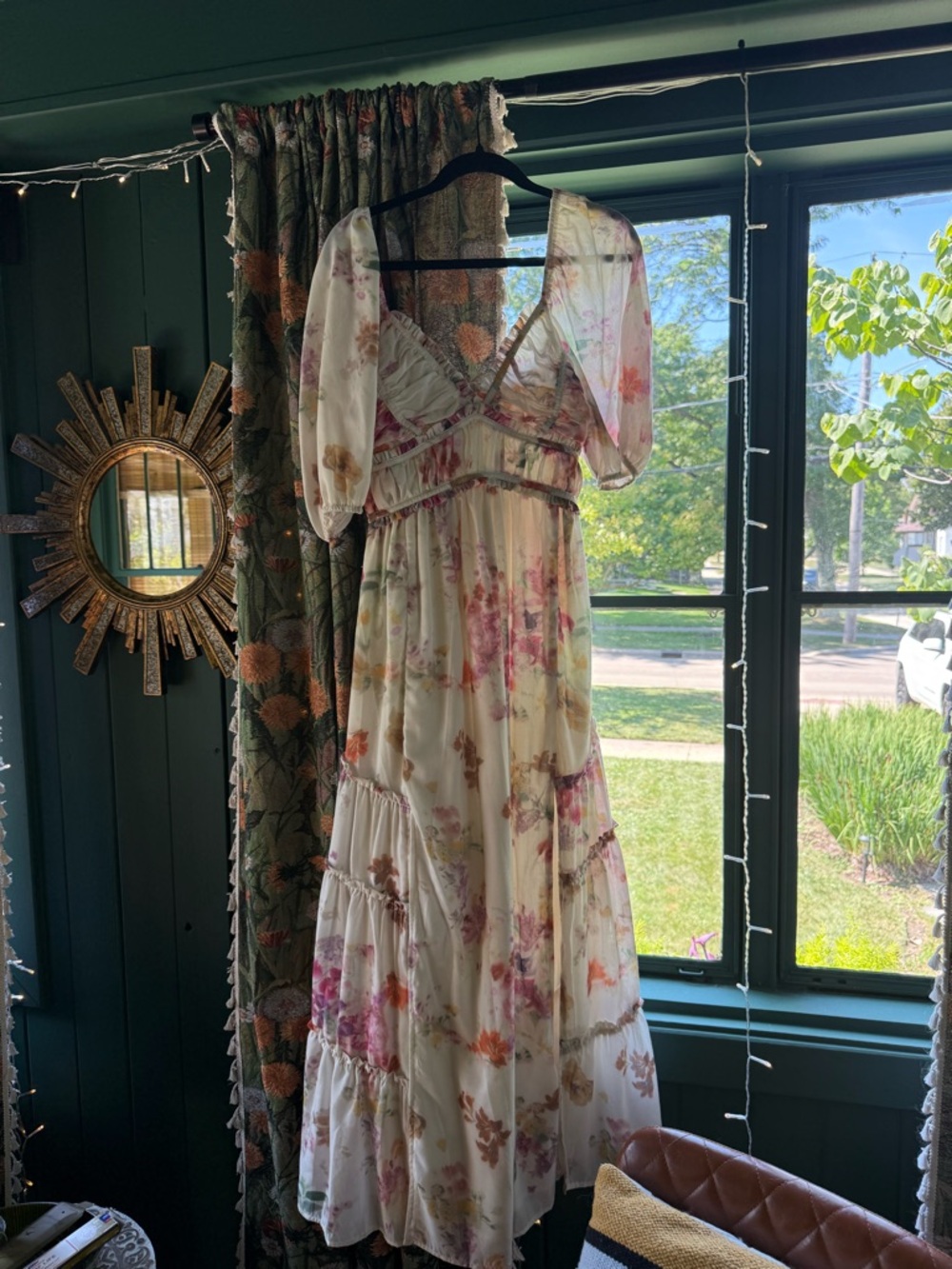 Lulus Watercolor Floral Cutout Tiered Maxi Dress Size S